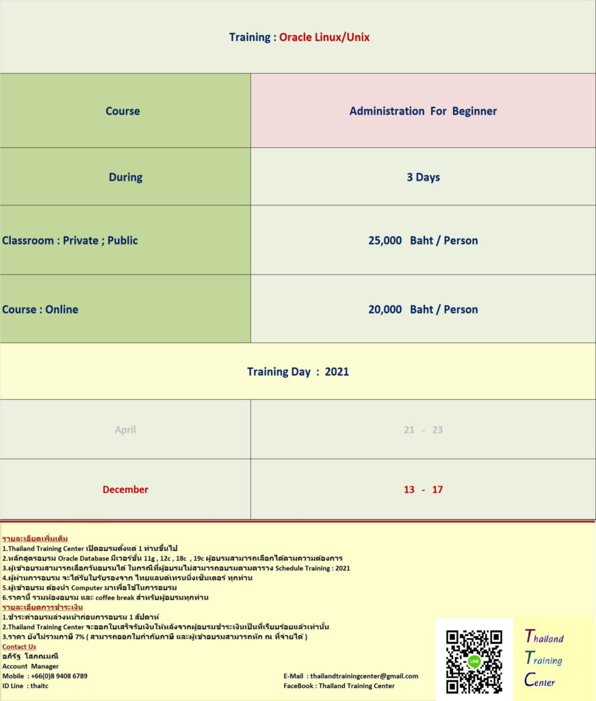 เปิดอบรมหลักสูตร Oracle : Linux/Unix Administrator For Beginner