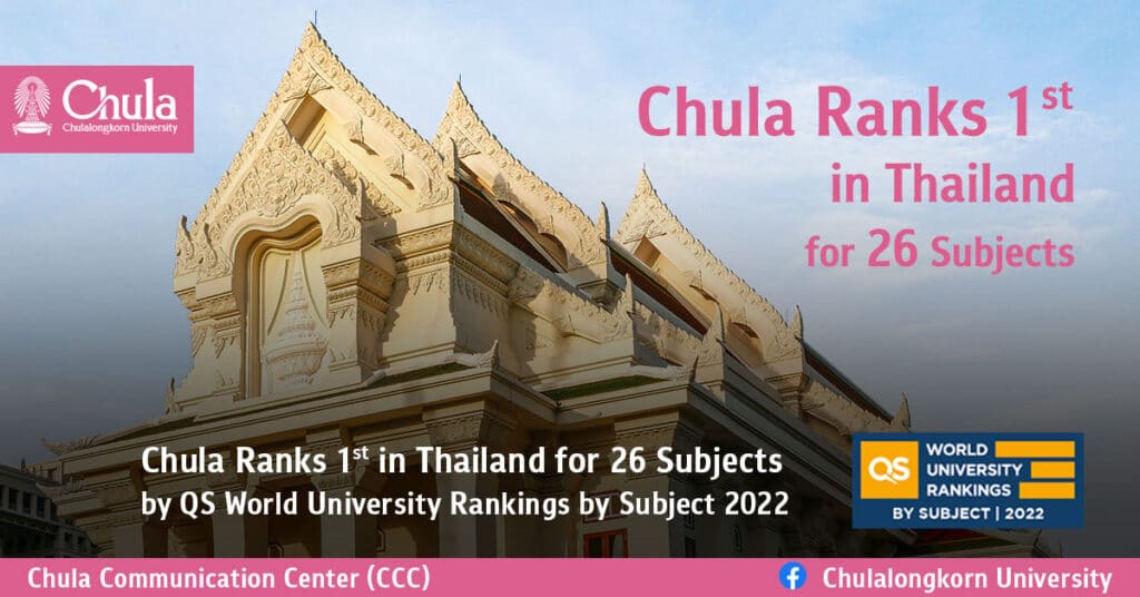 Chula Ranks 1st in Thailand for 26 Subjects by QS World University Rankings by Subject 2022