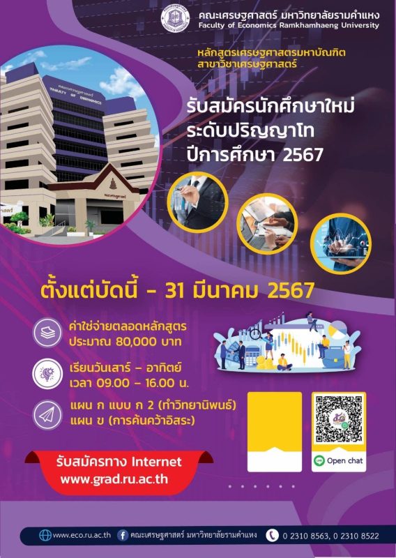 คณะเศรษฐศาสตร์ ม.รามคำแหง รับสมัครนักศึกษาใหม่ ระดับปริญญาโท