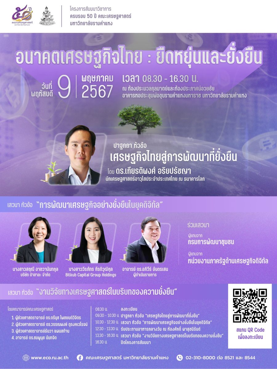 คณะเศรษฐศาสตร์ ม.รามคำแหง เชิญเข้าร่วมงานสัมมนาวิชา “อนาคตเศรษฐกิจไทย: ยืดหยุ่นและยั่งยืน”