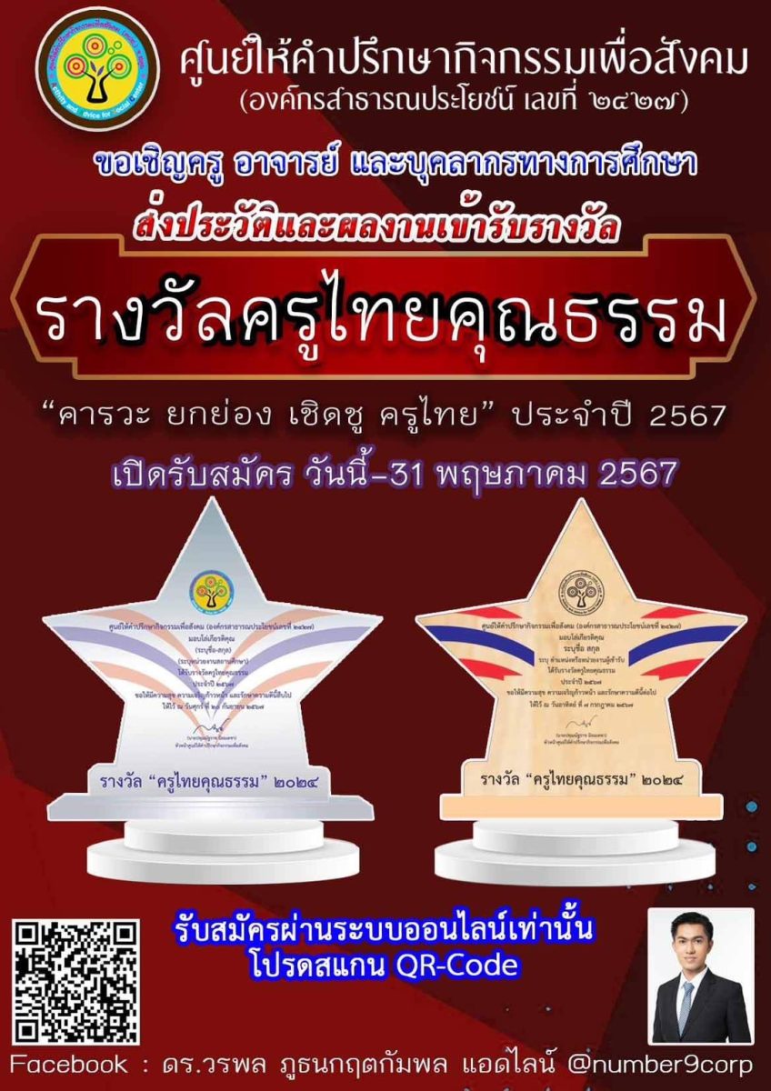 เปิดรับสมัครผลงานจากครูทั่วประเทศ เพื่อพิจารณาเข้ารับรางวัล ประจำปี ในสาขาต่างๆ