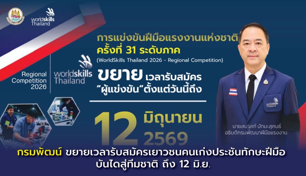 กรมพัฒน์ ขยายเวลารับสมัครเยาวชนคนเก่งประชันทักษะฝีมือ บันไดสู่ทีมชาติ ถึง 12 มิ.ย.